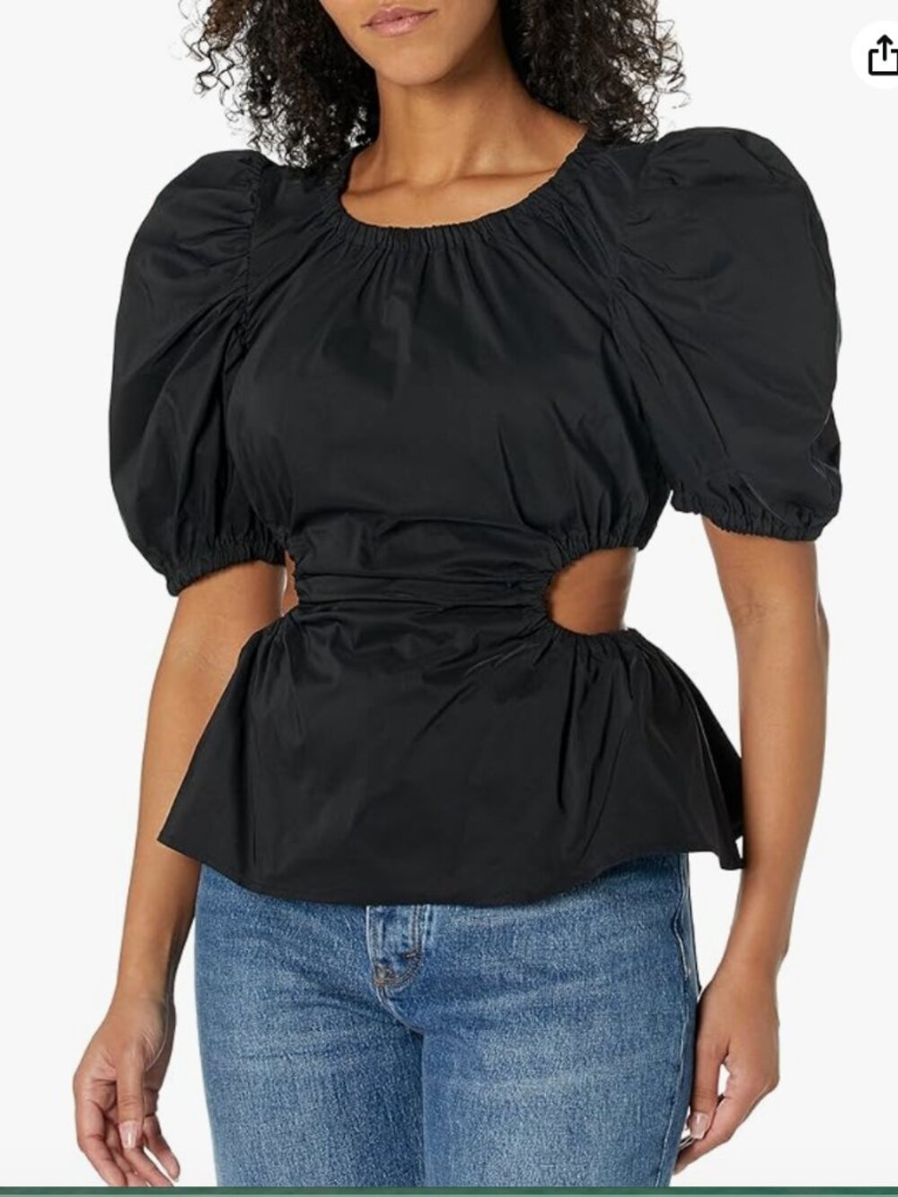 ASTR The Label Black Puff Sleeve Top with Cutouts